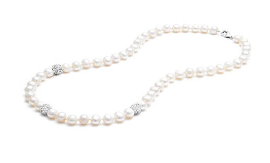 Genuine Freshwater Pearl and Crystal Ball Necklace