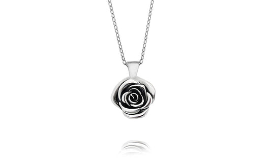 Sterling Silver Artisan Rose Flower Pendant Necklace