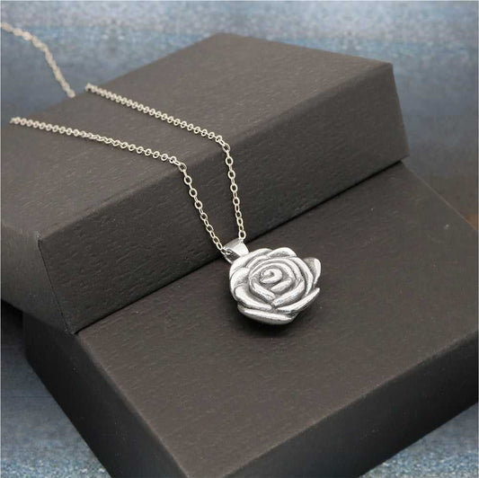 Sterling Silver Artisan Rose Flower Pendant Necklace