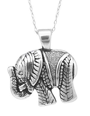 Italian Sterling Silver Artisan Elephant Necklace – Crystal Inlay
