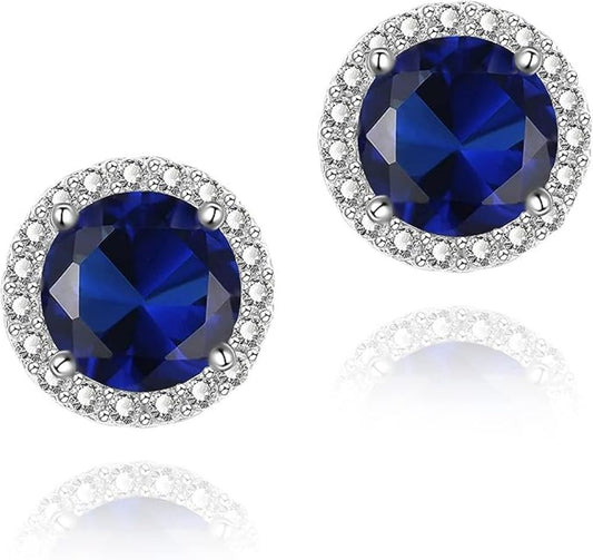 Sterling Silver Halo Stud Earrings – 3.00 CTW, Multiple Colors