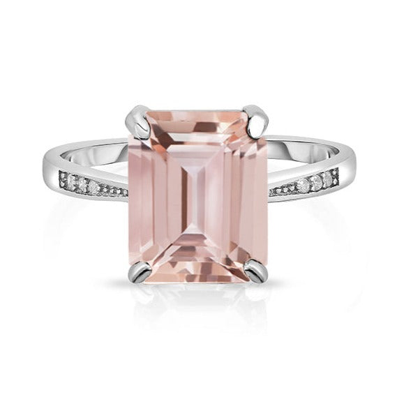 4.00 CTW Emerald Cut Morganite Sterling Silver Ring