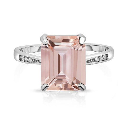 4.00 CTW Emerald Cut Morganite Sterling Silver Ring