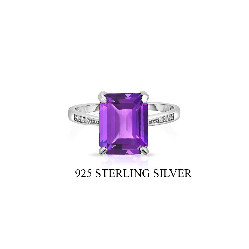 Sterling Silver 4.00 CTW Emerald Cut Lab-Created Gemstone Ring