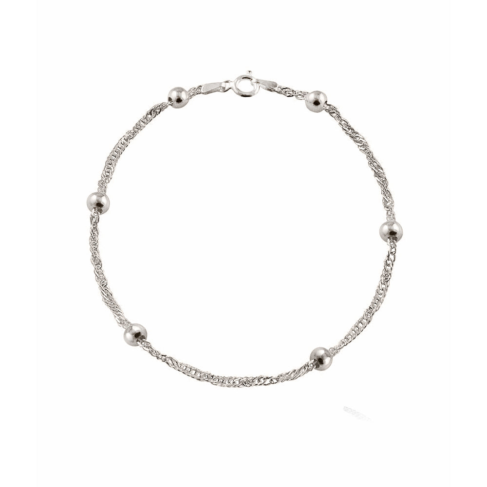 Italian Sterling Silver Beaded Singapore Anklet
