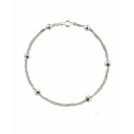 Italian Sterling Silver Beaded Singapore Anklet