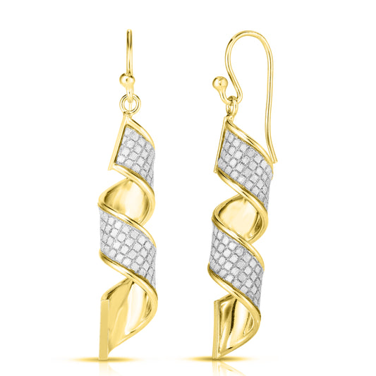 Italian Sterling Silver Pavé Spiral Drop Earrings