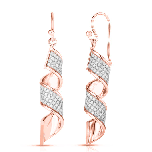 Italian Sterling Silver Pavé Spiral Drop Earrings