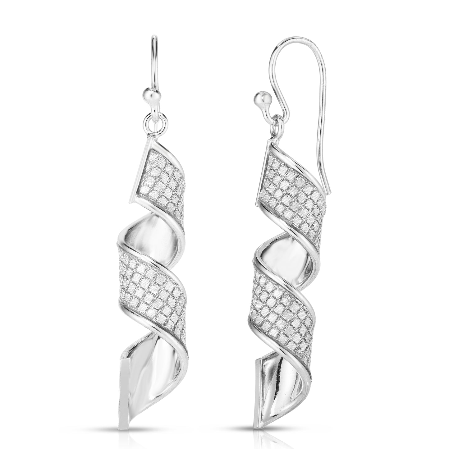 Italian Sterling Silver Pavé Spiral Drop Earrings