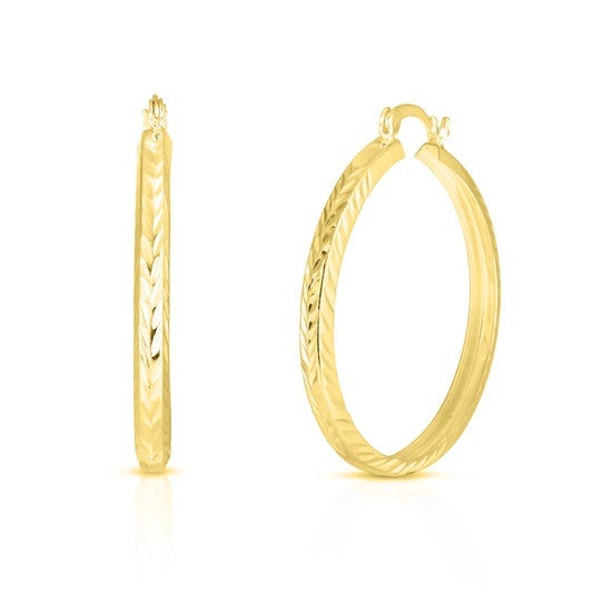 Sterling Silver Etched Diamond Cut Bangle Hoops