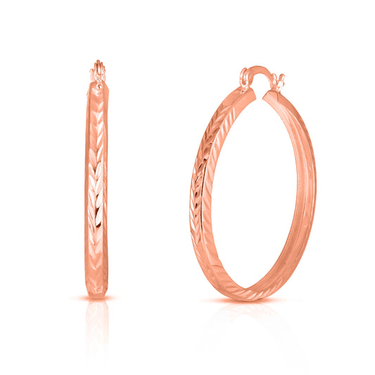 Sterling Silver Etched Diamond Cut Bangle Hoops