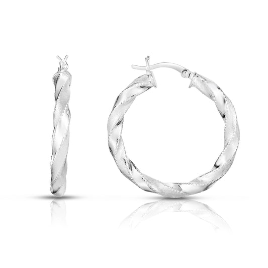 Sterling Silver Diamond Cut Twisted Hoops