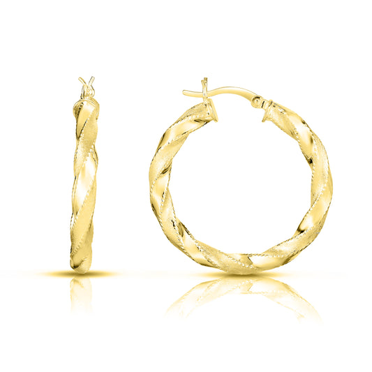 Sterling Silver Diamond Cut Twisted Hoops