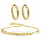 Sterling Silver Diamond Cut Adjustable Bangle Bracelet and Diamond Cut Hoop Earrings Set (Color Options Available)