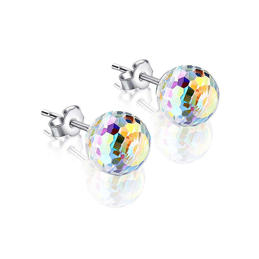 Aurora Borealis Swarovski Faceted Crystal Ball Studs