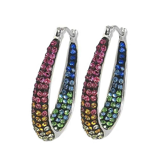 Graduated Crystal Hoop Earrings in 18K Gold Plating