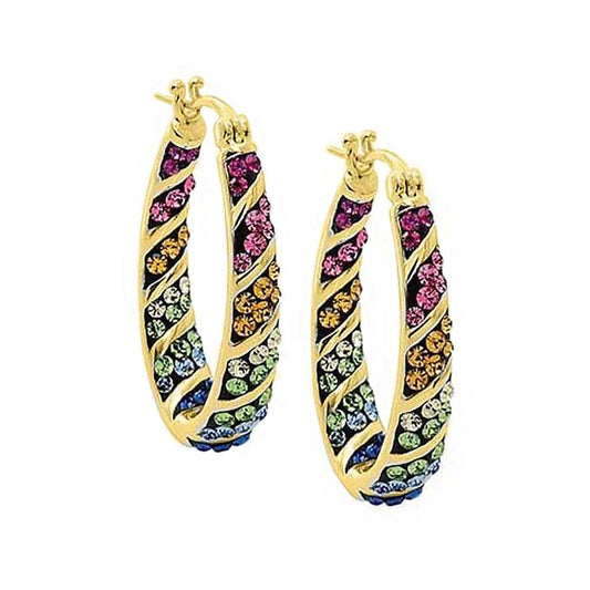 Spiral Hoop Earrings with Multicolor Crystals