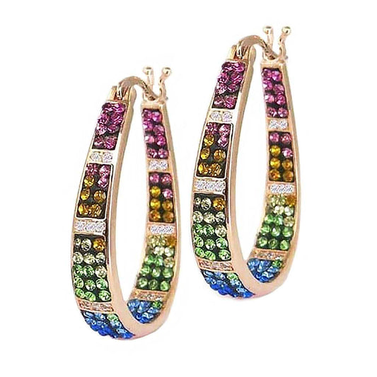 18K Gold-Plated Graduated Multicolor Crystal Hoop Earrings