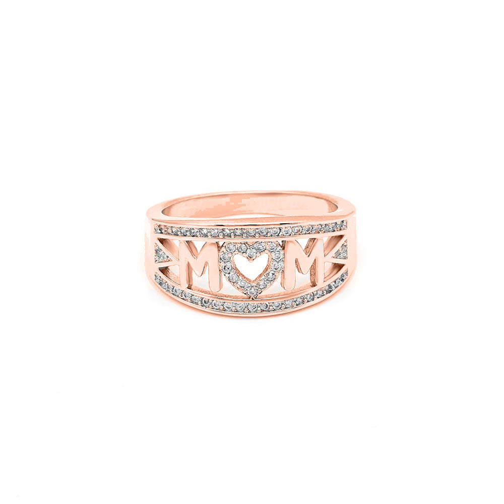 18K Rose Gold Plated Pavé "MOM" Ring