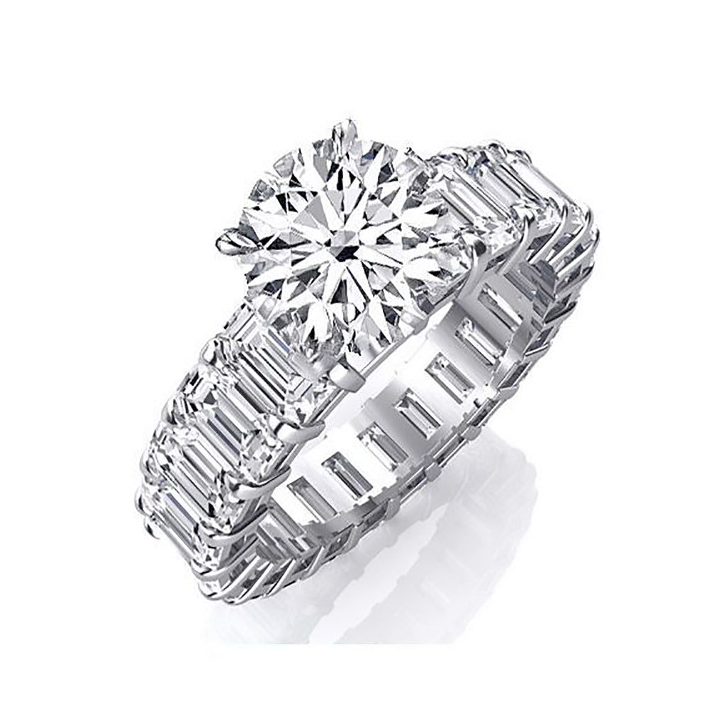 Solitaire Eternity Band Ring with Cubic Zirconia in Rhodium Plating