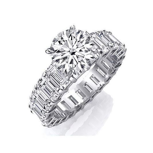 Solitaire Eternity Band Ring with Cubic Zirconia in Rhodium Plating