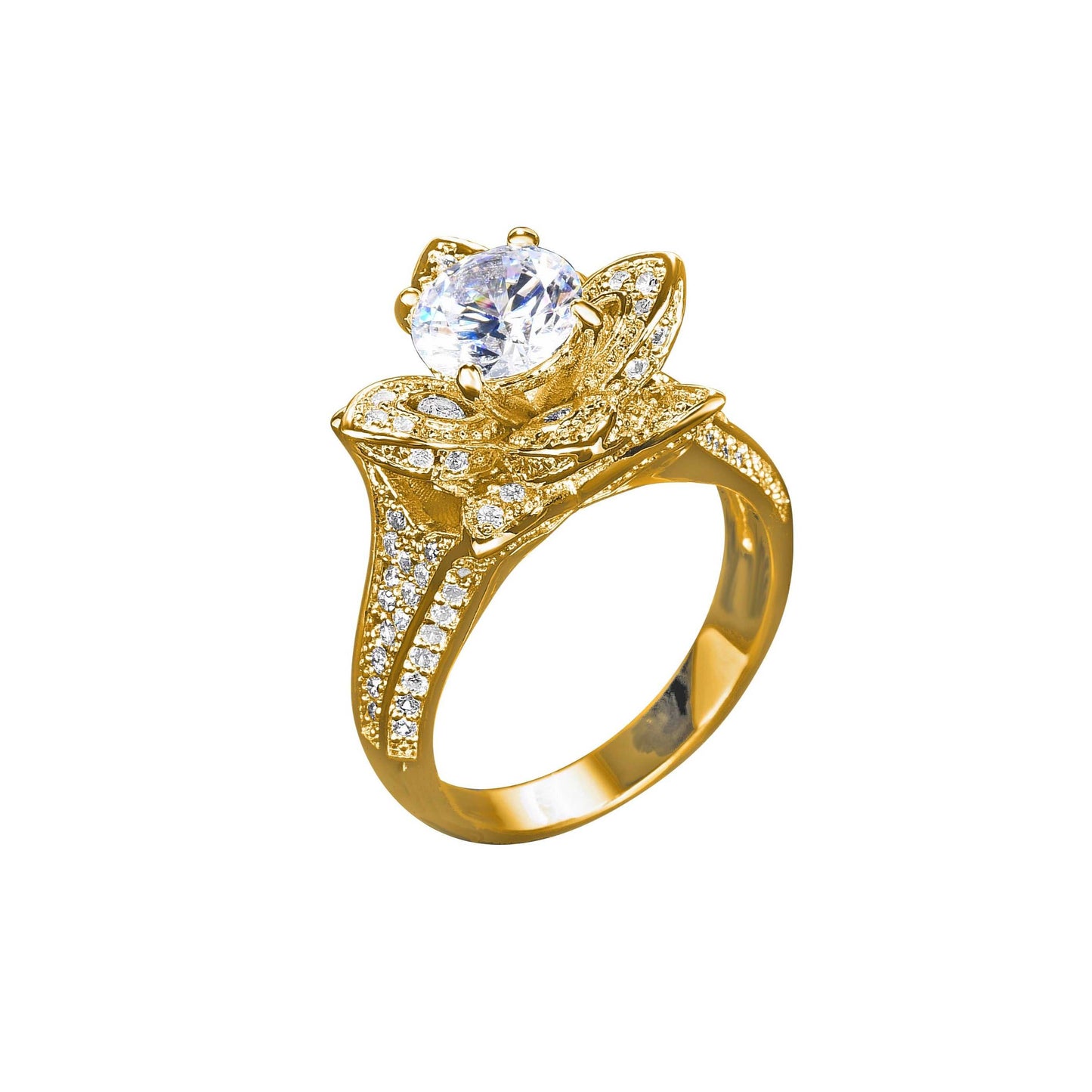 Micropavé Flower Ring with Cubic Zirconia in Rhodium Plating
