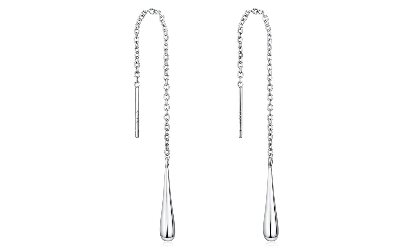 Italian Sterling Silver Diamond Cut Threader Teardrop Earrings – Gold or Rose Gold Option