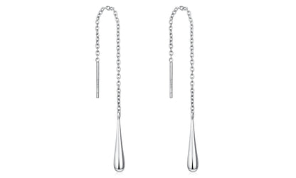 Italian Sterling Silver Diamond Cut Threader Teardrop Earrings – Gold or Rose Gold Option