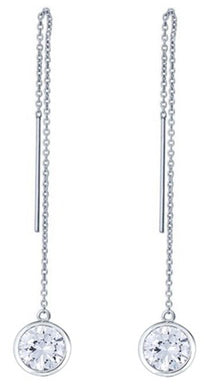 Sterling Silver Bezel Set Crystal Threader Earrings — Made With Swarovski Elements