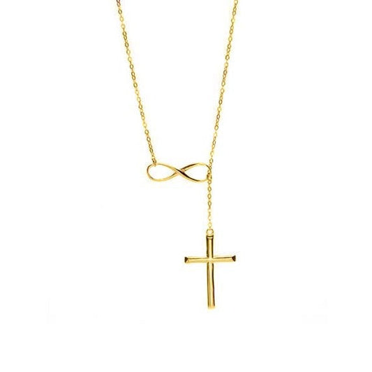 Italian Sterling Silver Infinity Cross Lariat Necklace in 18K Gold or Rose Gold