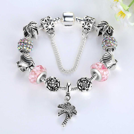 Aurora Borealis Crystal Palm Tree Charm Bracelet — Made with Swarovski Elements
