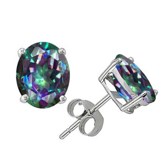 Genuine Rainbow Topaz Oval Cut Sterling Silver Studs