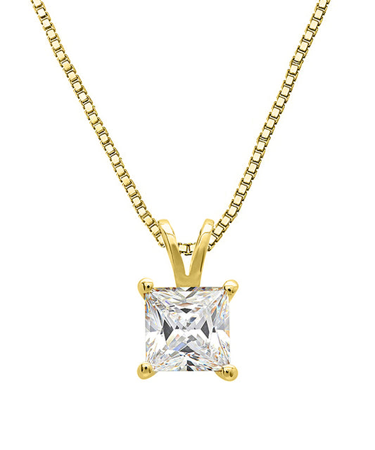 10K Gold Princess Cut Crystal Solitaire Pendant