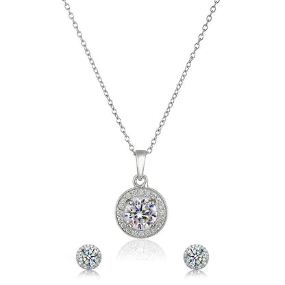 Sterling Silver Halo Round Cut CZ Earring and Pendant Set (Color Options Available)