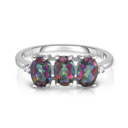3.0 CTW Genuine Oval Cut Tri-Gemstone Ring in Sterling Silver