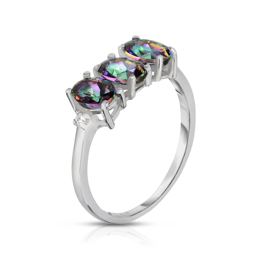 3.0 CTW Genuine Oval Cut Tri-Gemstone Ring in Sterling Silver