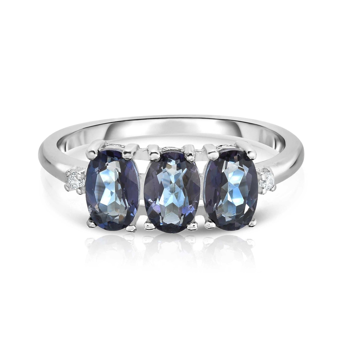 3.0 CTW Genuine Oval Cut Tri-Gemstone Ring in Sterling Silver