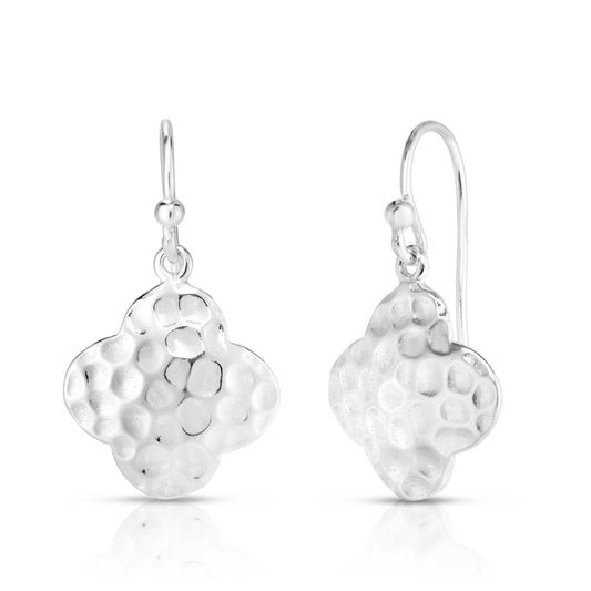Italian Sterling Silver Handcrafted Hammered Clover Drop Earrings