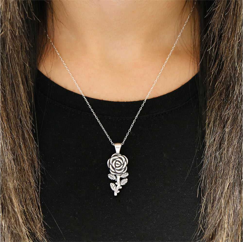 Italian Sterling Silver Artisan Rose Flower Necklace