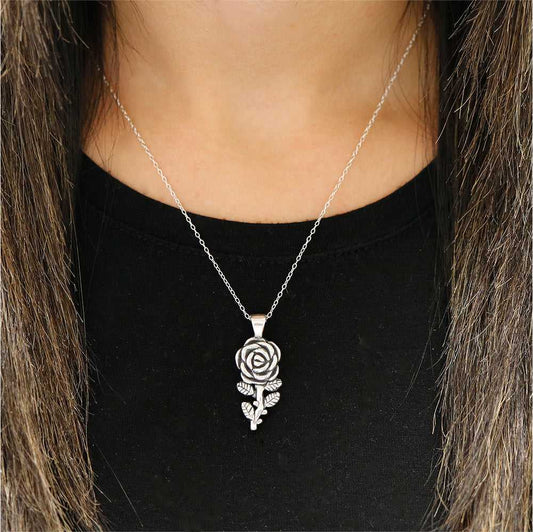Italian Sterling Silver Artisan Rose Flower Necklace
