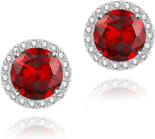 Sterling Silver Halo Stud Earrings – 3.00 CTW, Multiple Colors