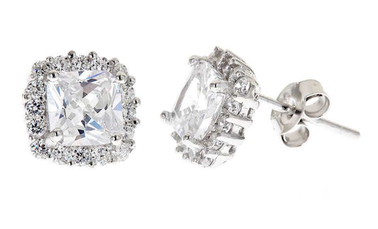 Sterling Silver Cushion Cut Halo Studs