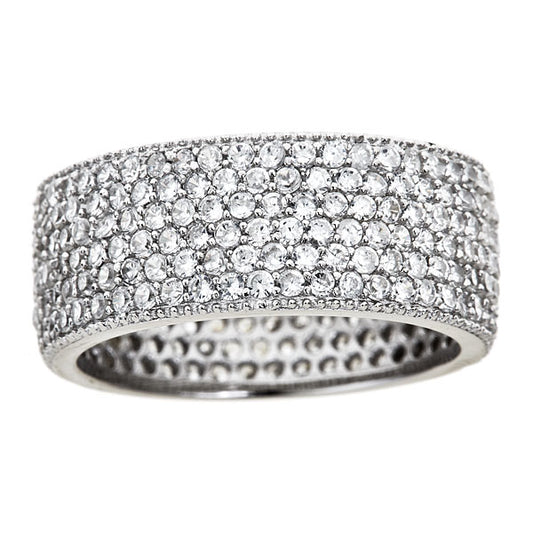 Sterling Silver Pave Wide Eternity Band
