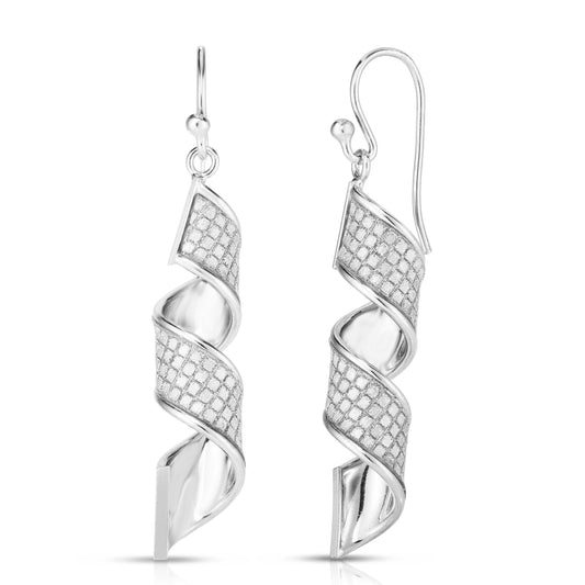 Silver Italian Sterling Silver Pave Spiral Drop Earrings