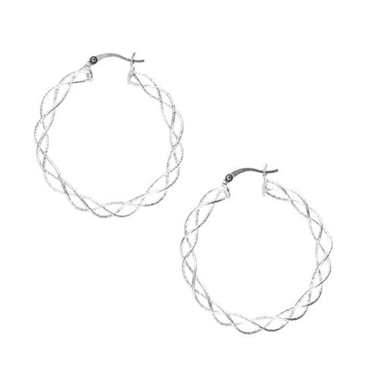 Italian Sterling Silver Braided French Lock Hoop Earrings