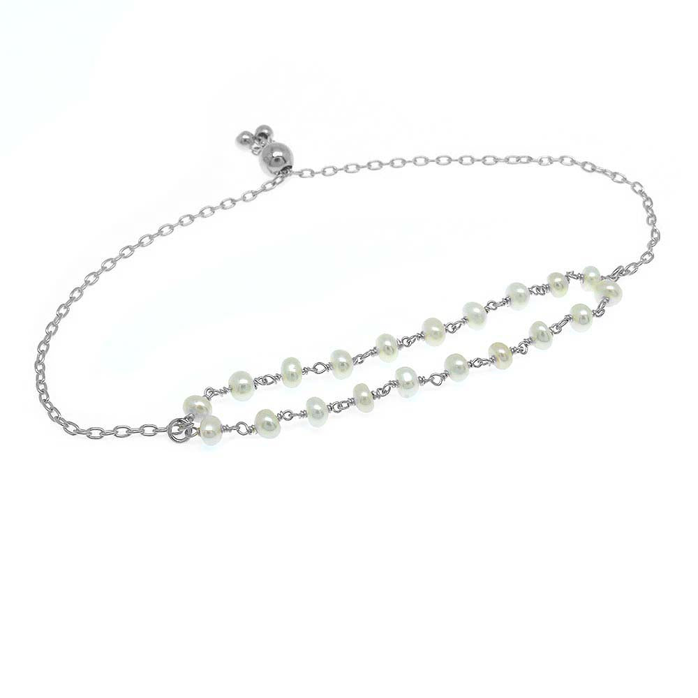 Silver Italian Sterling Silver Adjustable Freshwater Pearl Bead Bracelet