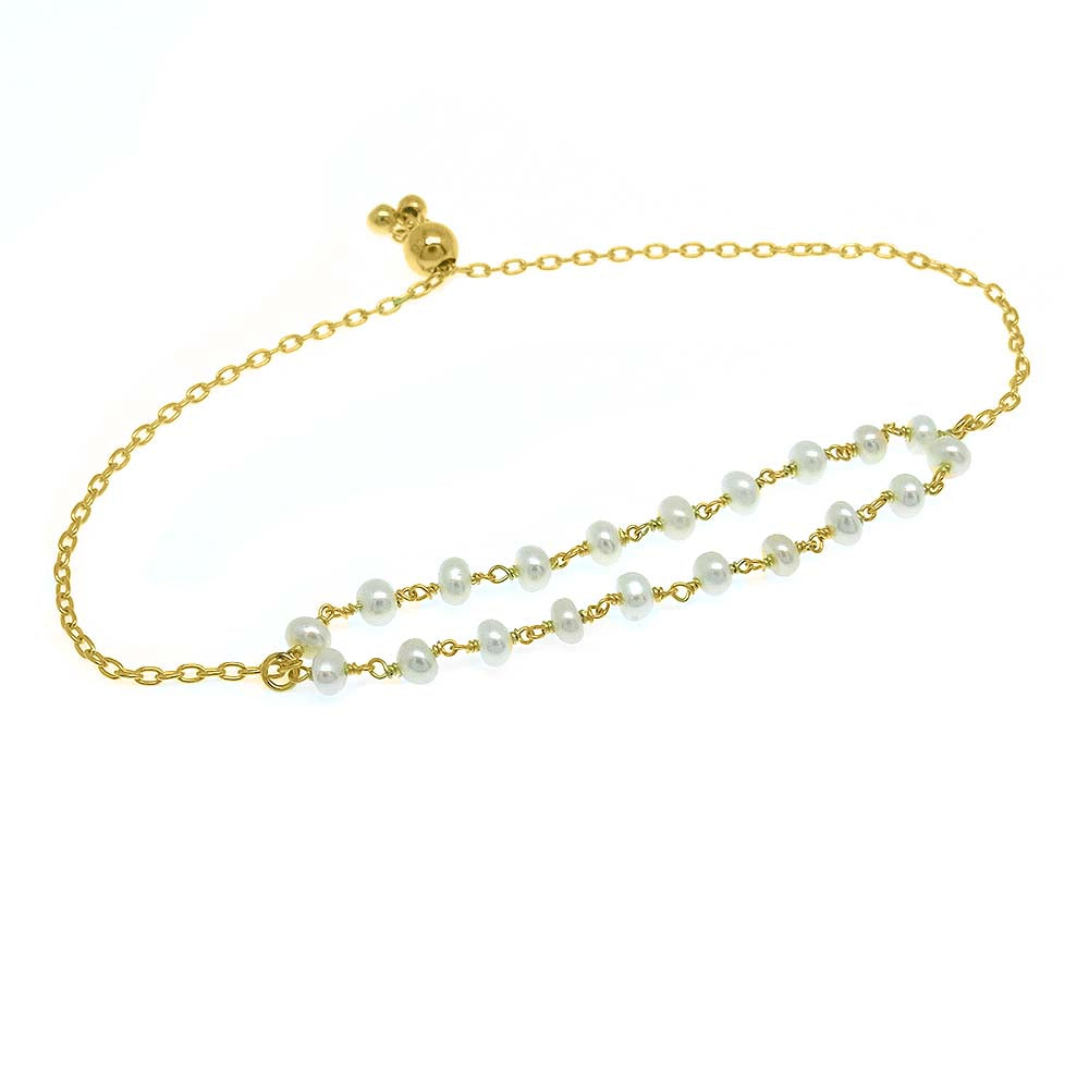 Gold Italian Sterling Silver Adjustable Freshwater Pearl Bead Bracelet