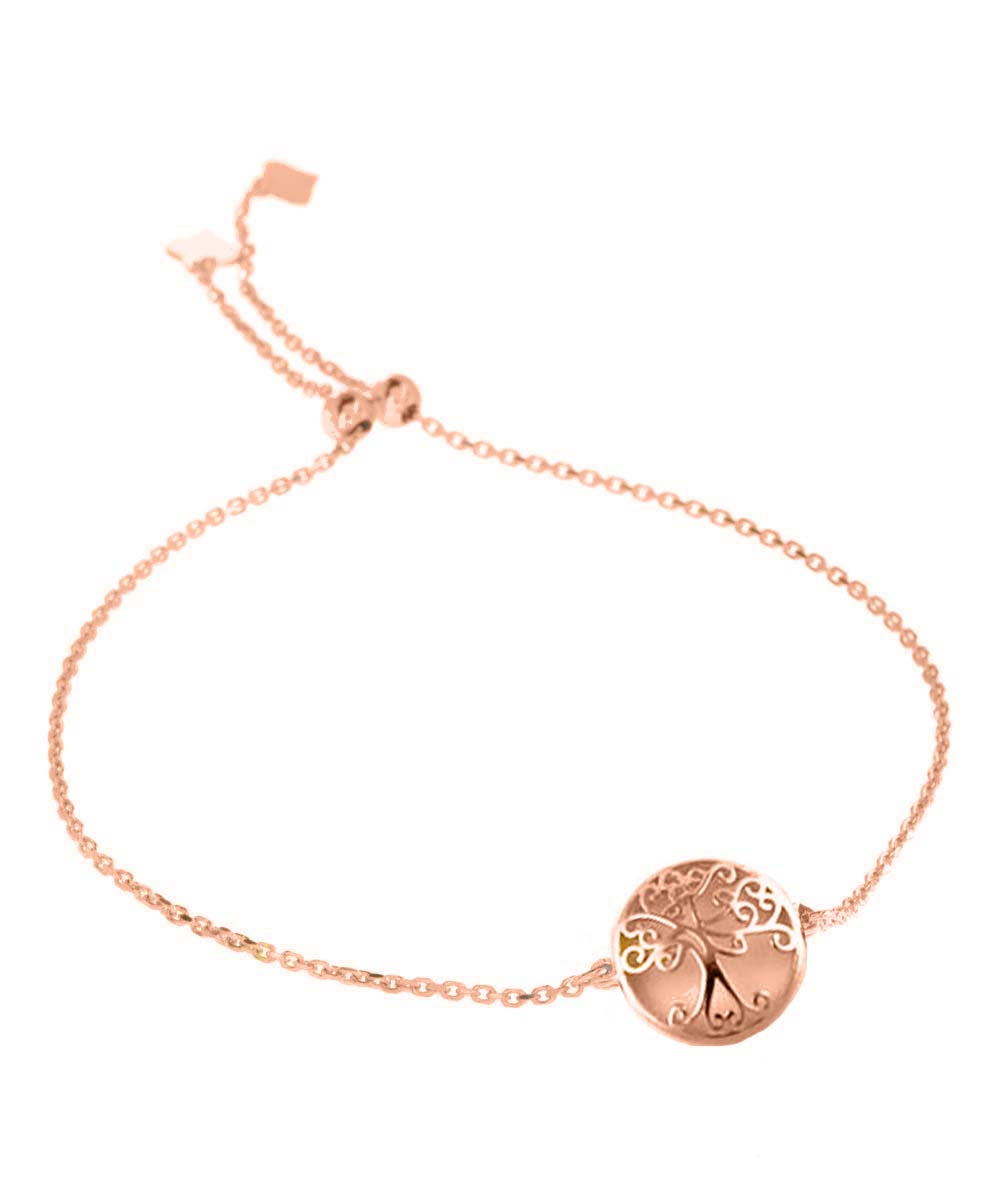 Rose Gold Italian Made Sterling Silver Adjustable Tree Of Life Bracelet
