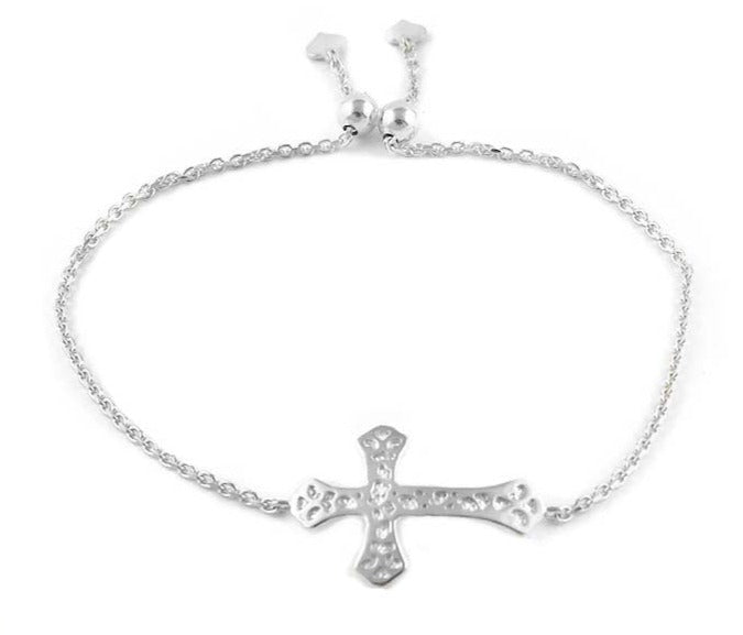 Silver Italian Sterling Silver Adjustable Cross Bracelet