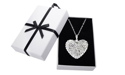 White Sterling Silver Crystal Studded Heart Necklace In Box